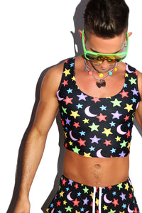 Glow Galaxy All Over Print Fitted Crop Tank- Black