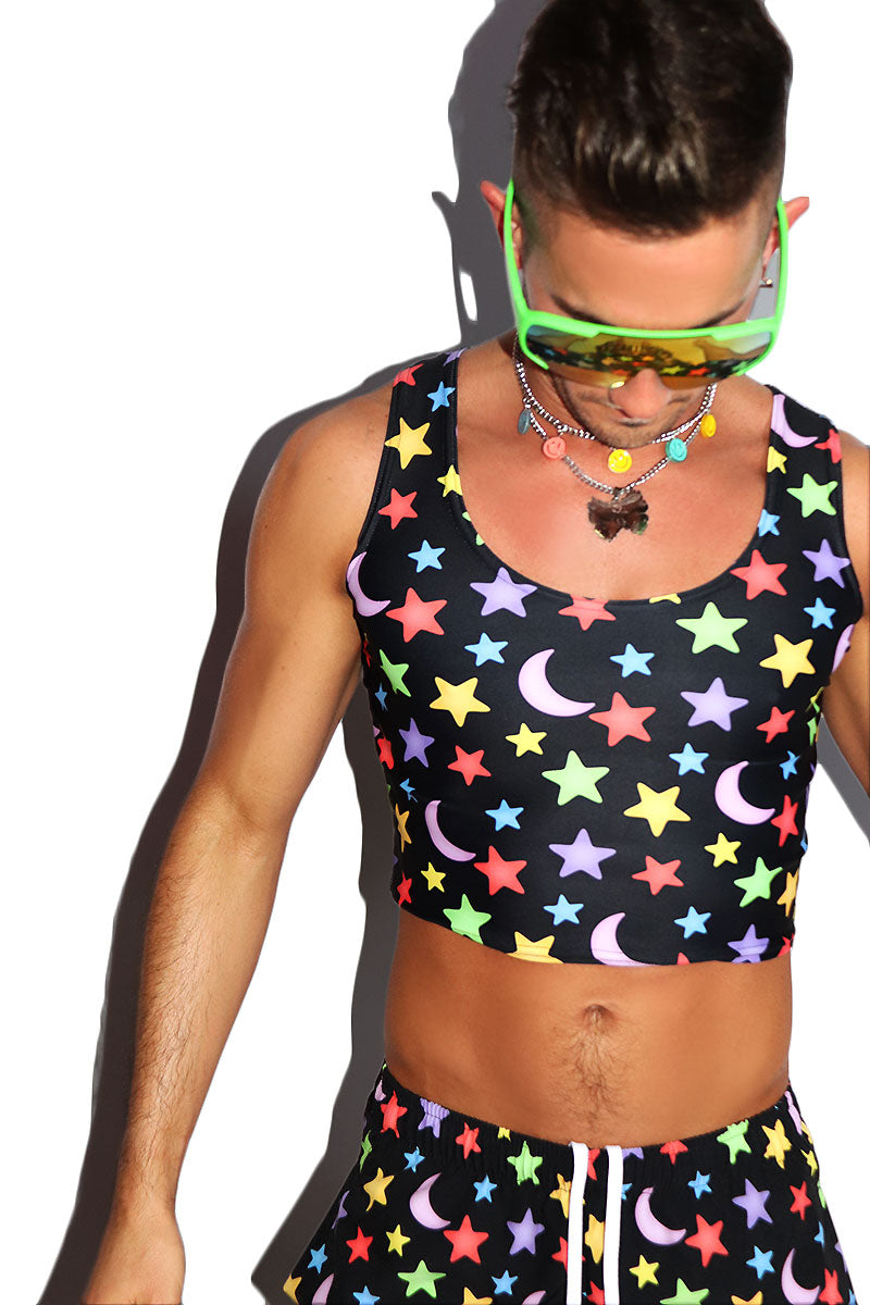 Glow Galaxy All Over Print Fitted Crop Tank- Black