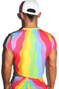 Vibration Rainbow All Over Fitted Crop Tee- Multi