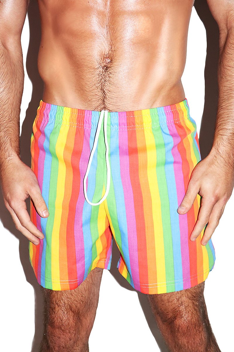 Rainbow Stripe Cotton Athletic Shorts-Multi