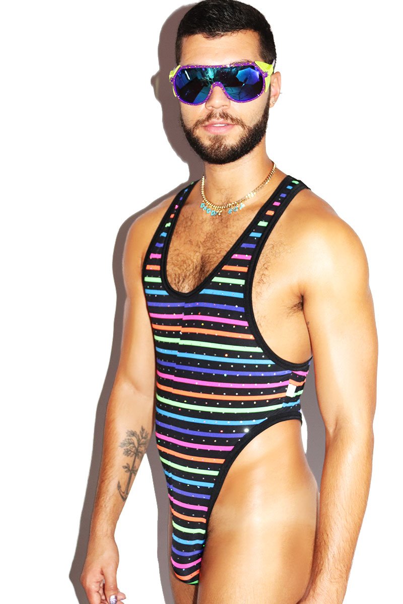 Neon Lights Thong Bodysuit- Black