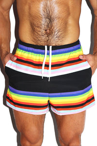 Pride Parade Stripe All Over Print Active Shorts- Multi