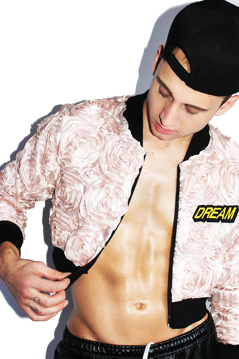 Day Dream Garden Crop Bomber Jacket-Pink