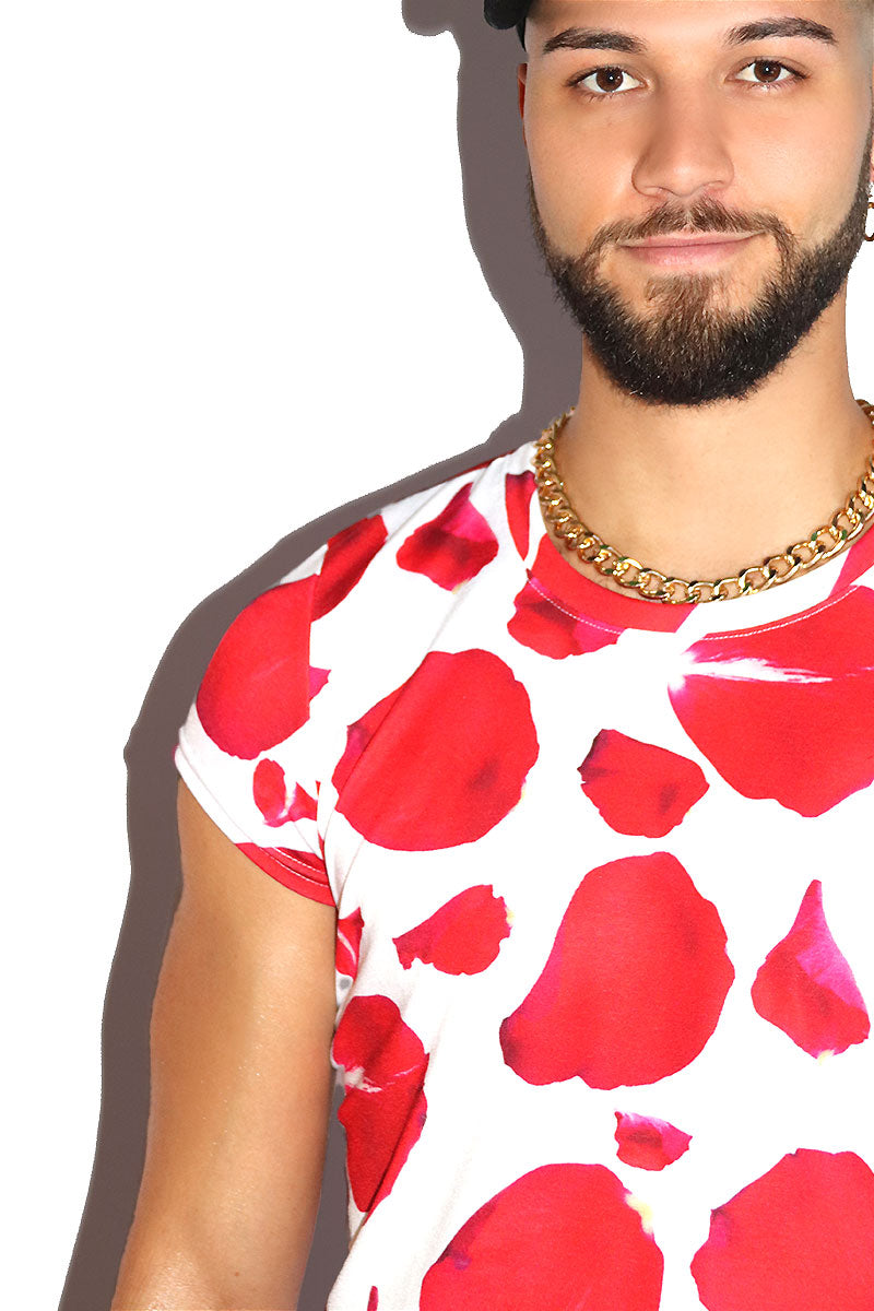 Rose Petals All Over Print Fitted Crop Tee- White