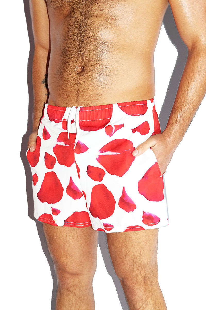 Rose Petals All Over Print Active Shorts- White