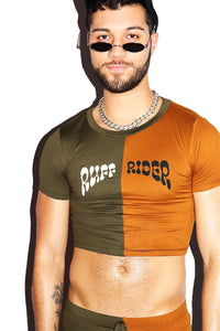 Ruff Rider Split Fitted Extreme Crop Tee- Olive