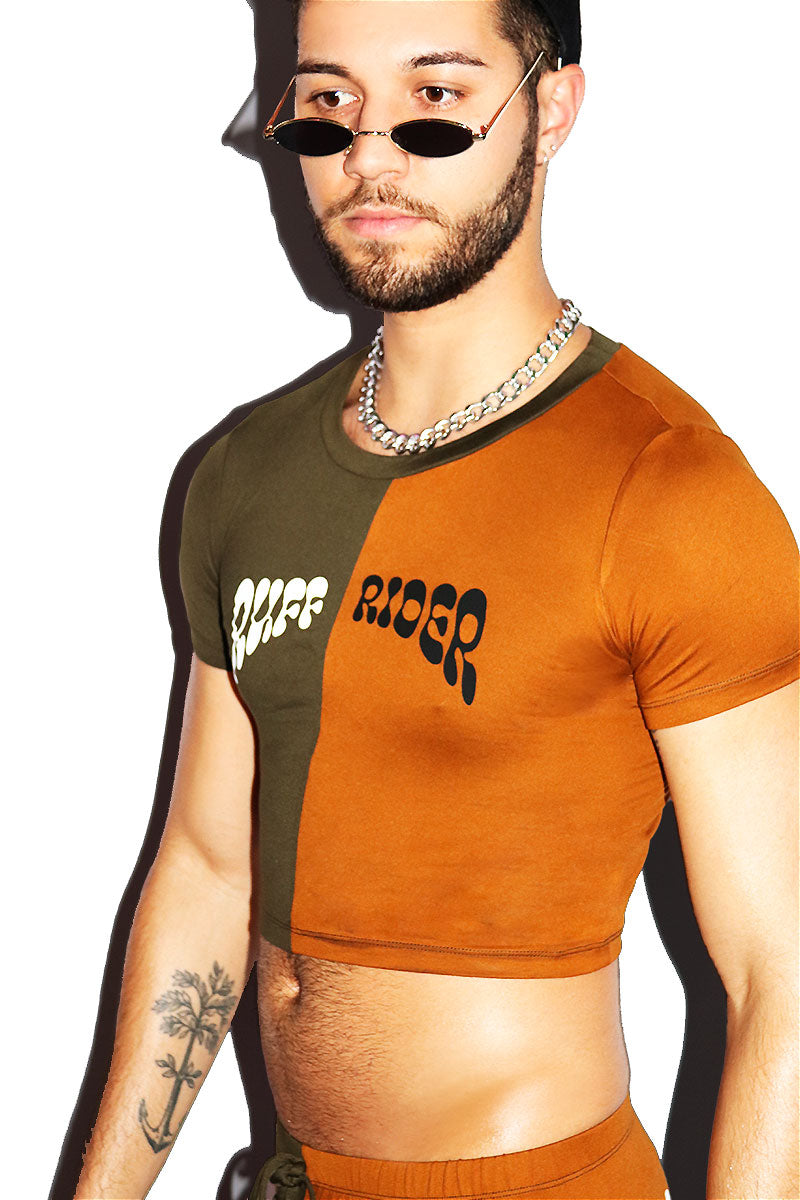 Ruff Rider Split Fitted Extreme Crop Tee- Olive