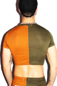 Ruff Rider Split Fitted Extreme Crop Tee- Olive