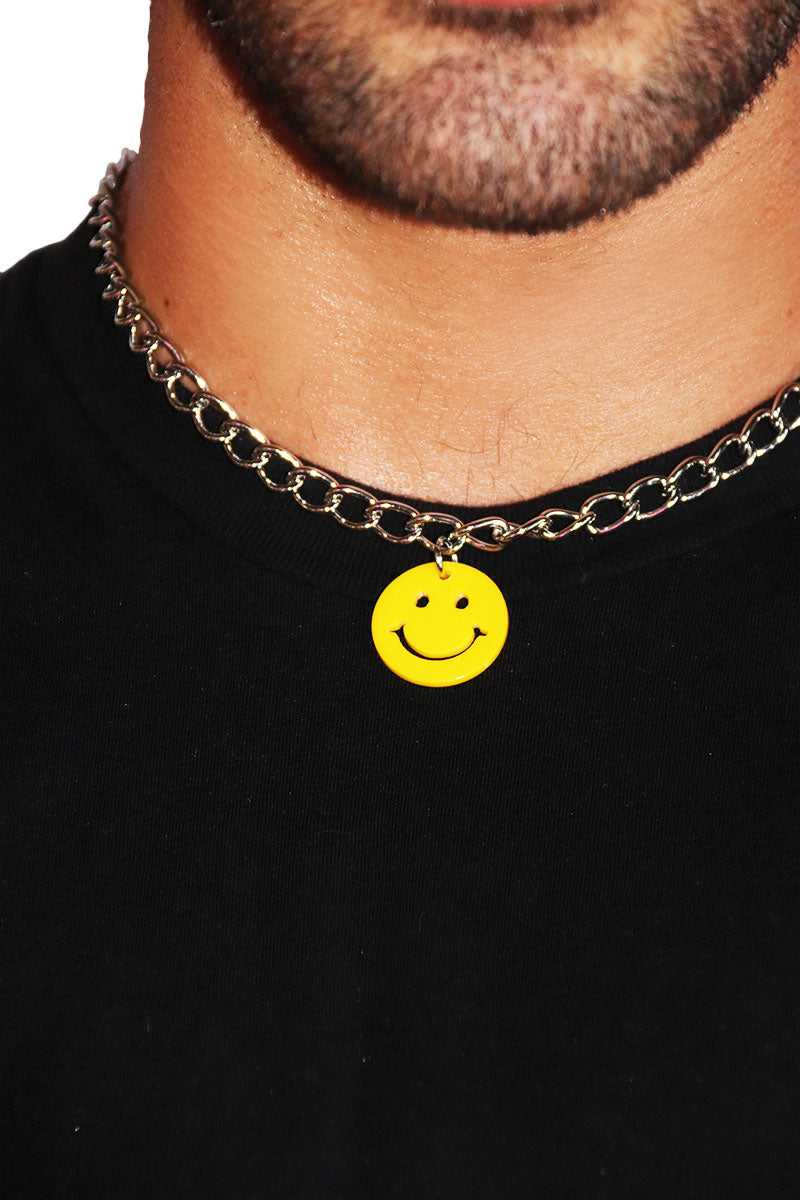 Smile Acrylic Pendant Necklace - Silver
