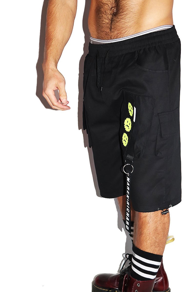 Digitally Unhappy Long Athletic Shorts-Black