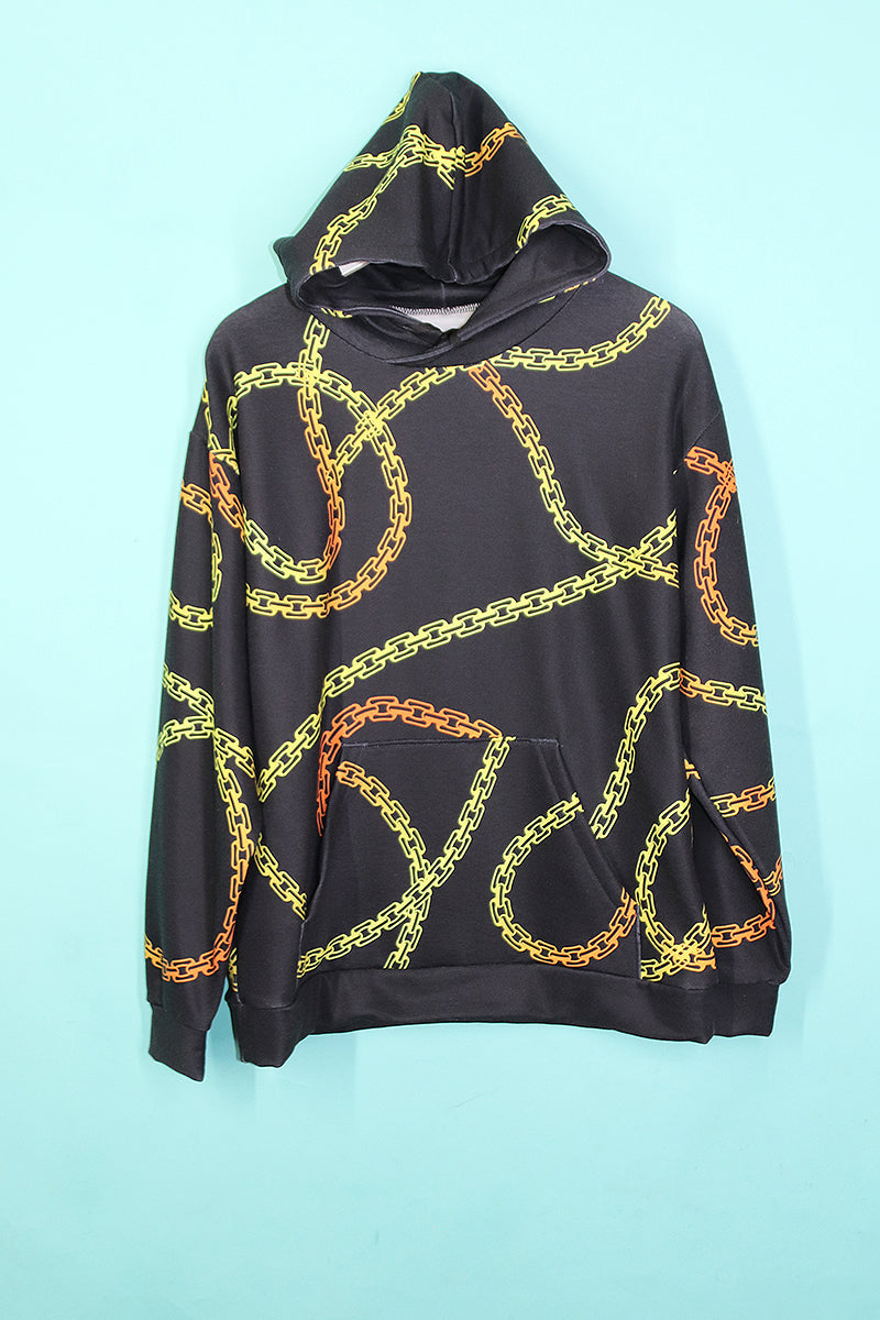 Sample#00023-Chains All Over Print Hoodie Black- M