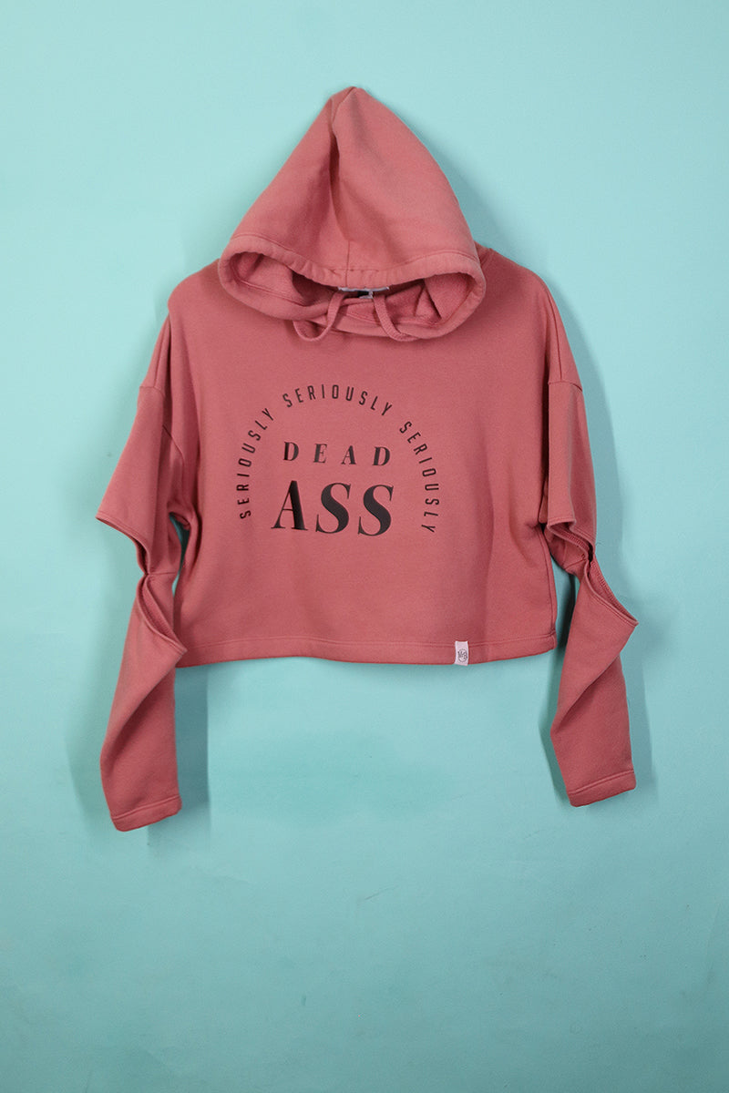 Sample#00055-Dead Ass Cuout Elbow Crop Hoodie Pink- S
