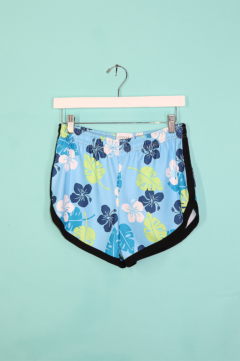 Sample#00182-Hibiscus Blue Running Shorts- S