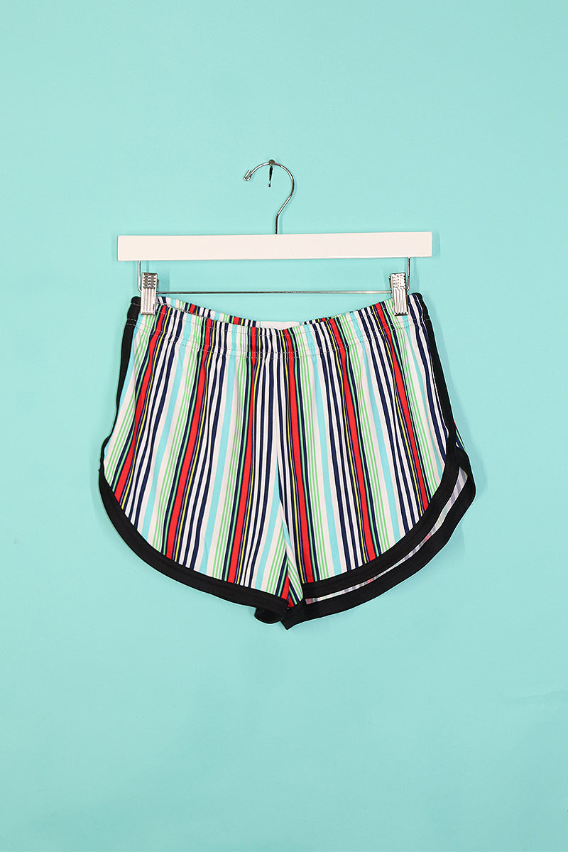 Sample#00201-Blue Stripes Print Running Shorts- S