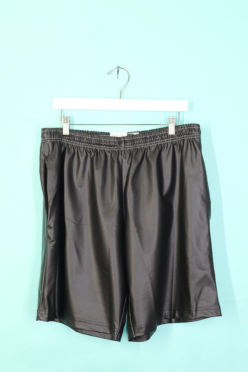 Sample#00212-Vegan Leather Long Shorts Black- XL