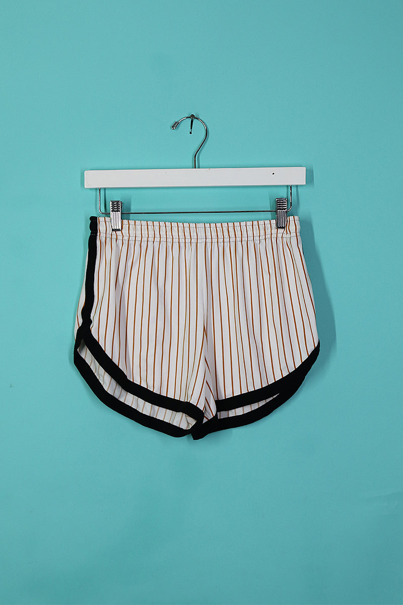 Sample#00222-Gold Pinstripe Running Shorts White- S