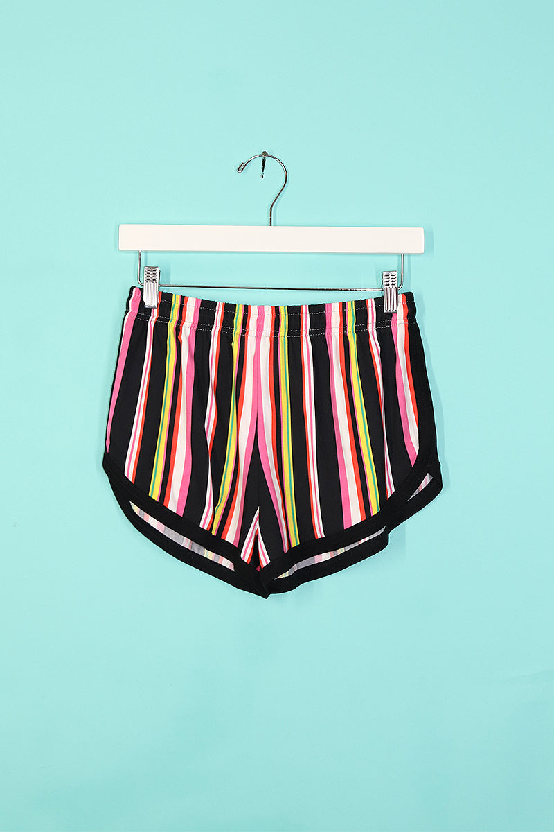 Sample#00224-Multi Stripes Neon Running Shorts Black- S