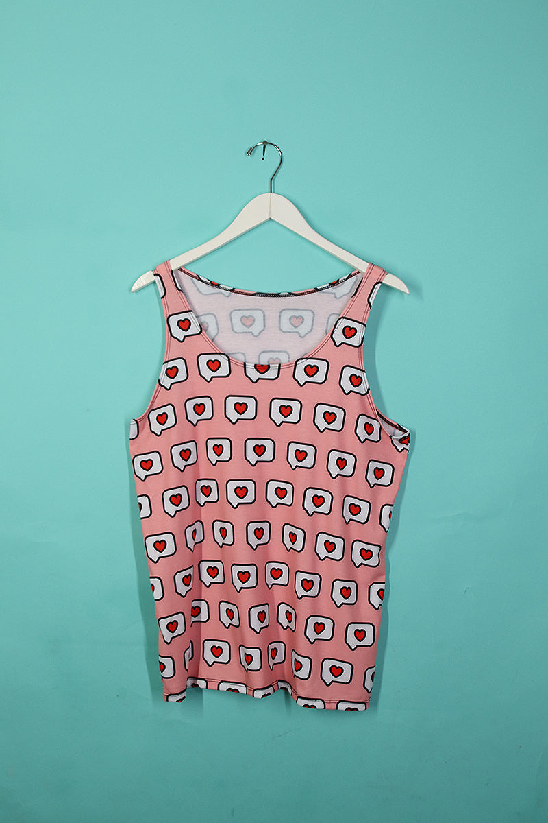 Sample#00302-Conversation Hearts All Over Print Racerback Tank Pink - M
