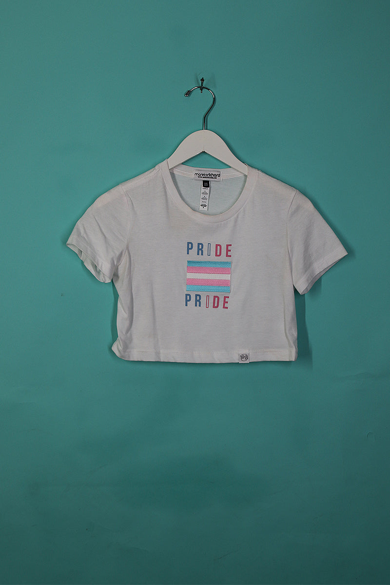 Sample#00511-Trans Pride Fitted Crop Tee White- M
