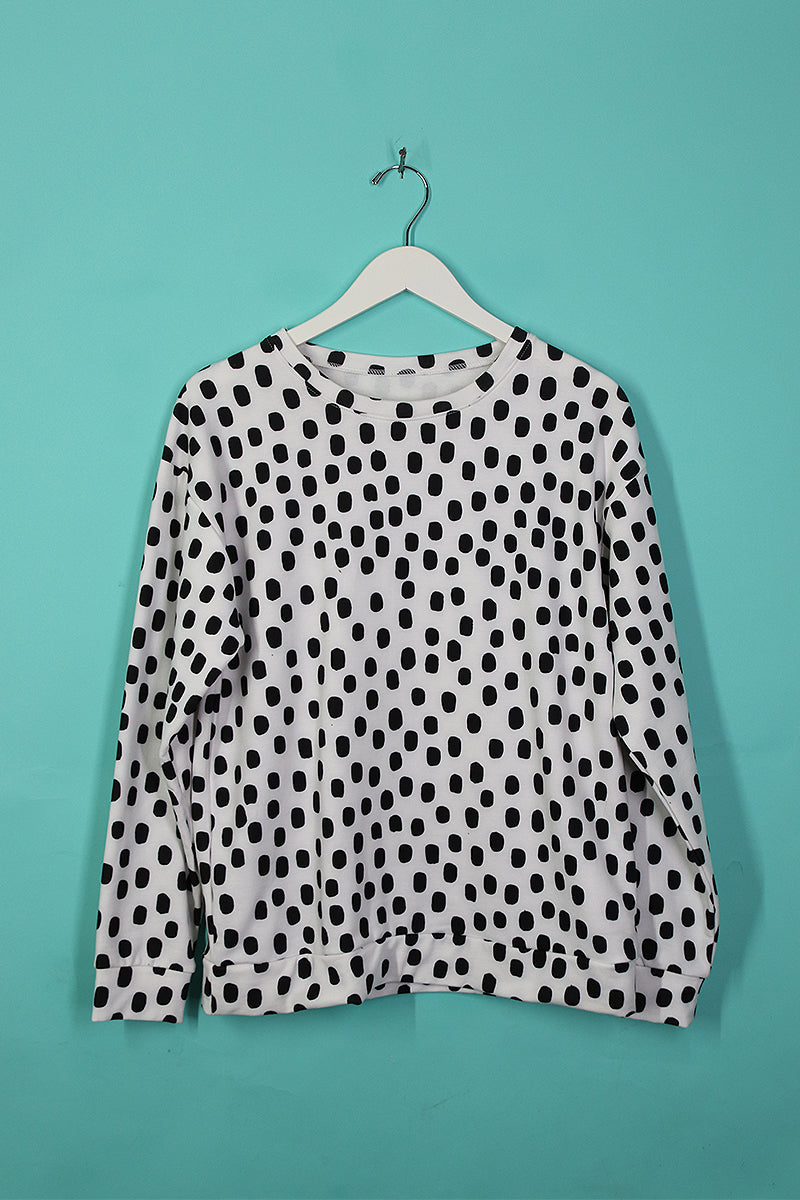 Sample#00651-Polka Dot Sweatshirt White- S