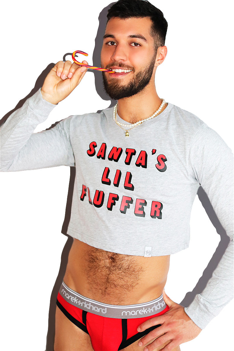 Santa's Fluffer Long Sleeve Crop Thermal- Grey