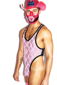 Ruffle Lattice Thong Bodysuit- Pink