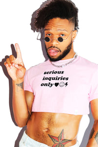 Serious Inquires Only Extreme Crop Tee-Pink