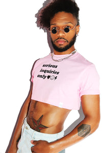 Serious Inquires Only Extreme Crop Tee-Pink