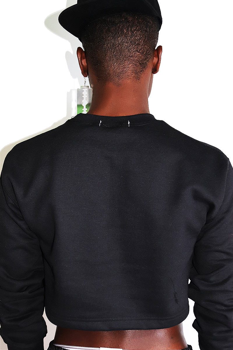 Sexy Spirit Board Long Sleeve Crop Sweatshirt-Black