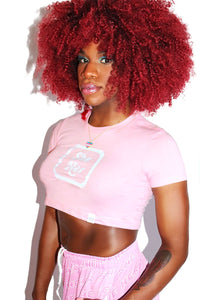 She / Her Pronouns Fitted Crop Tee-Pink
