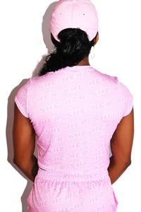 Pronouns She / Her All Over Fitted Tee- Pink