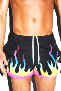 Prism Flames All Over Active Shorts- Black
