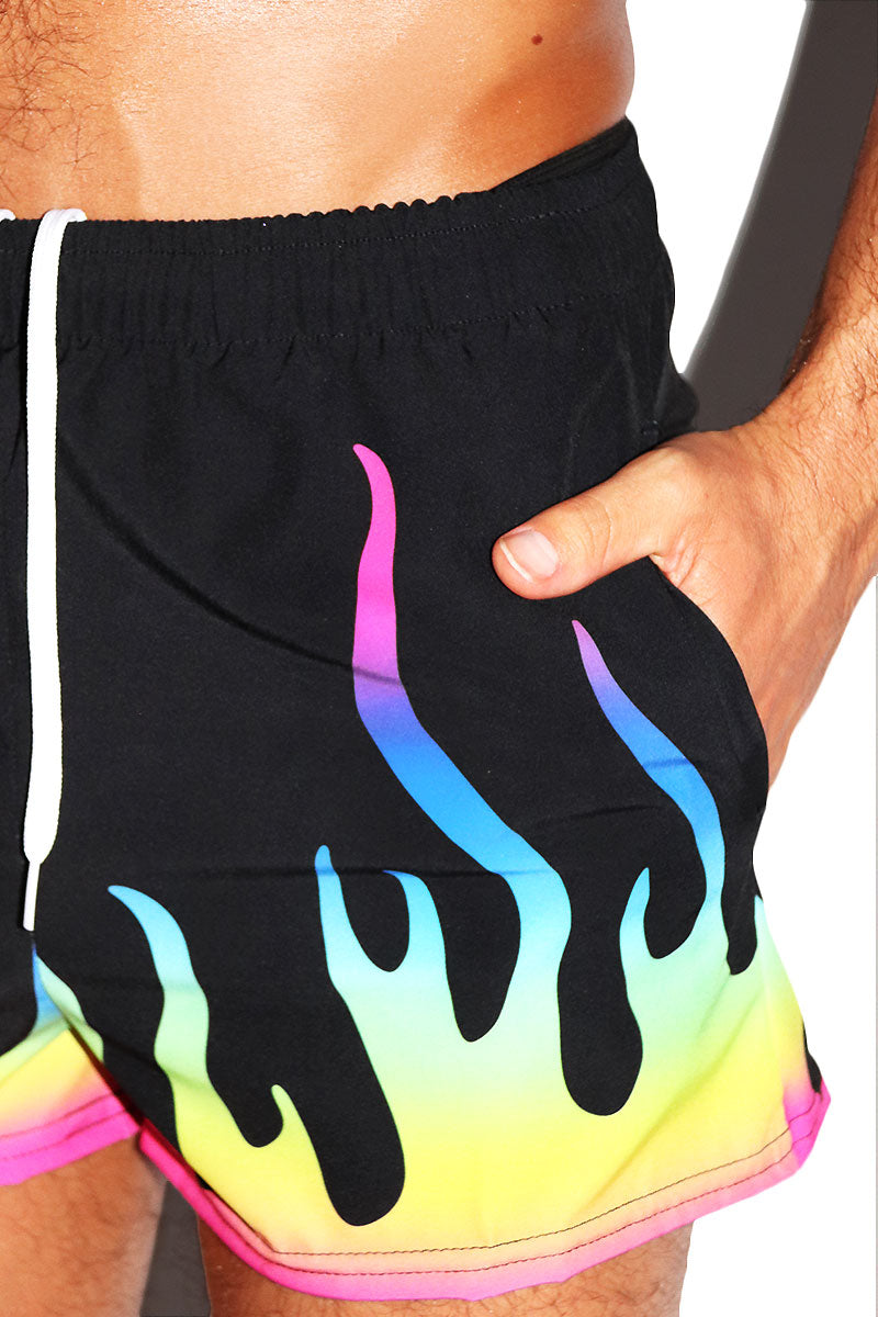 Prism Flames All Over Active Shorts- Black