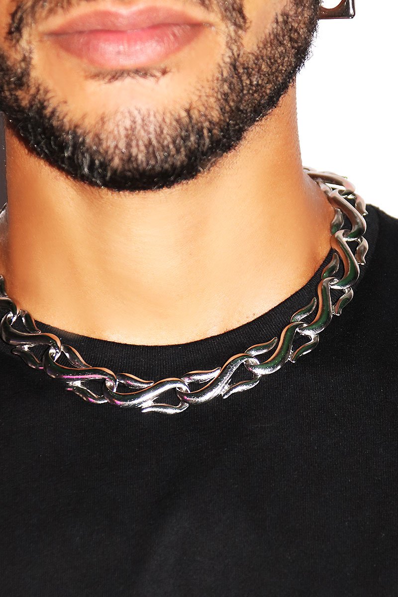 Flaming Flat Chain Necklace- Silver