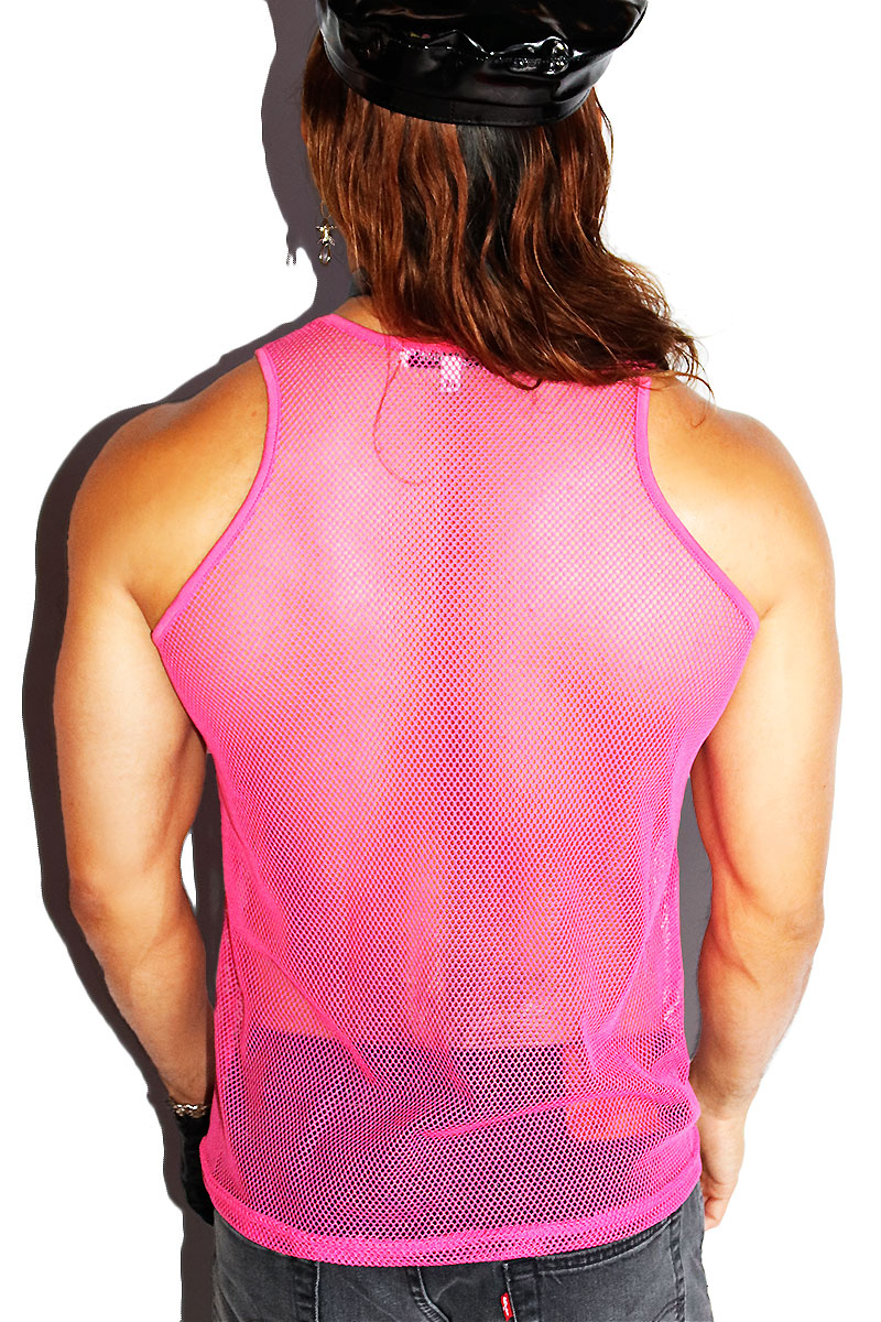 Raver Skeleton Mesh Racerback Tank- Neon Pink