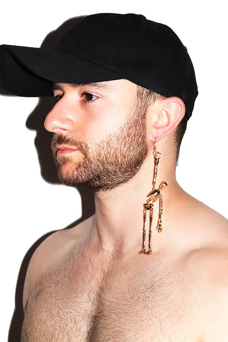 Hang In There Skeleton Single Earring- Gold