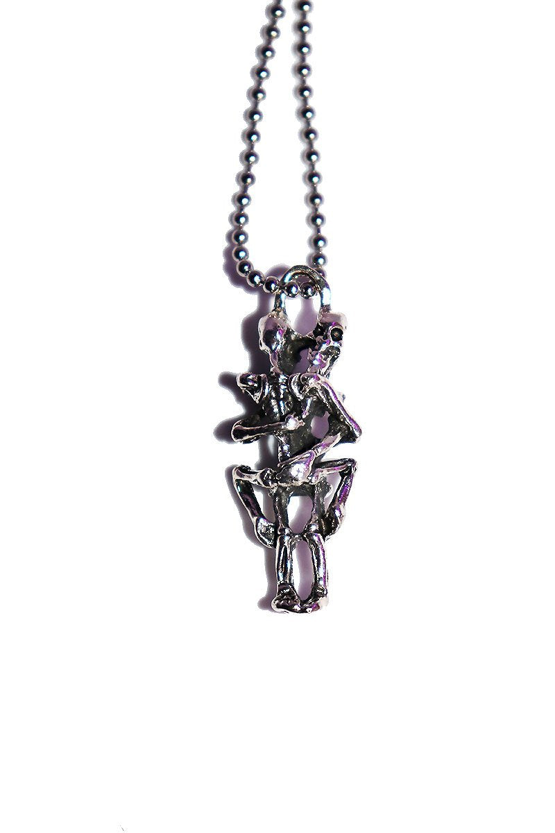 Hold On For Dear Life Skeleton Necklace- Silver