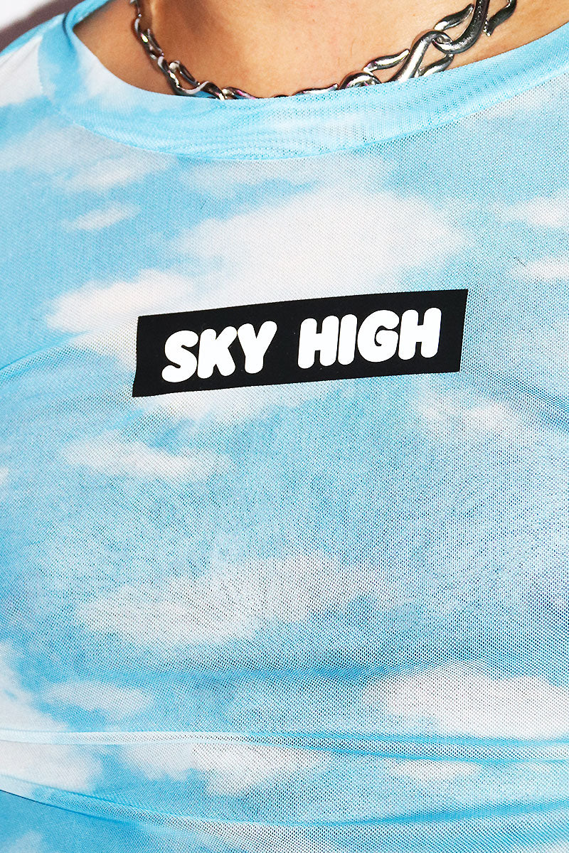 Sky High Mesh Long Sleeve Crop Tee- Sky Blue
