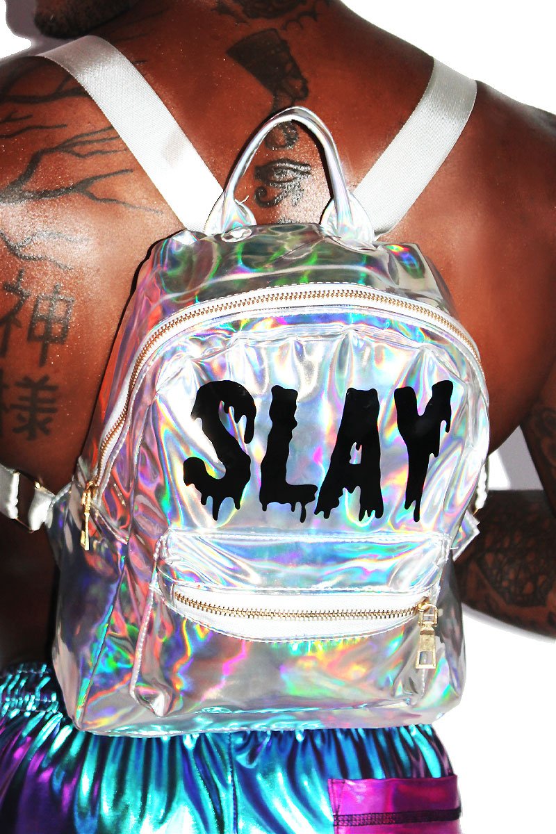 SLAY Holographic Backpack-Silver