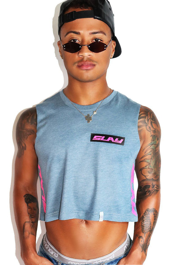 Slay Crop Tank in Heather Slate, view 2