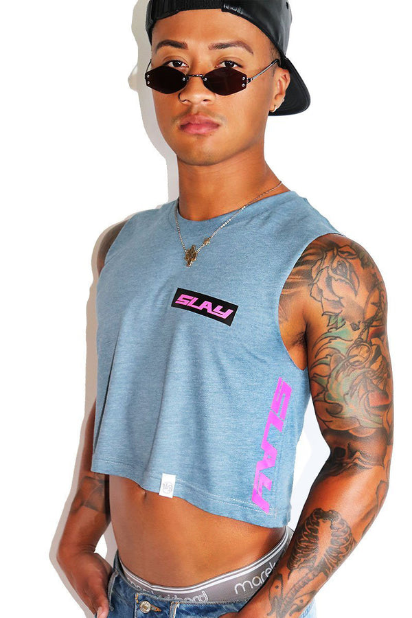 Slay Crop Tank in Heather Slate