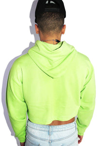 Slay Checkerboard Crop Long Sleeve Hoodie-Neon Green