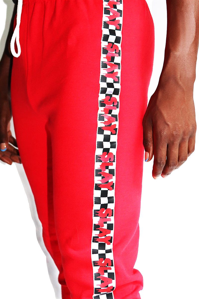 Slay Checkerboard Sweatpants-Red