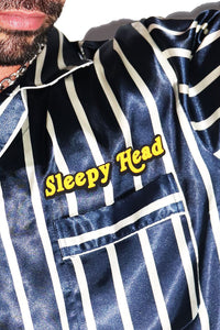 Sleepy Head Pajama Satin Shirt- Navy