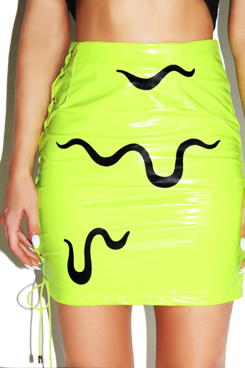 Toxic Goo Lace-up Vinyl Skirt-Green