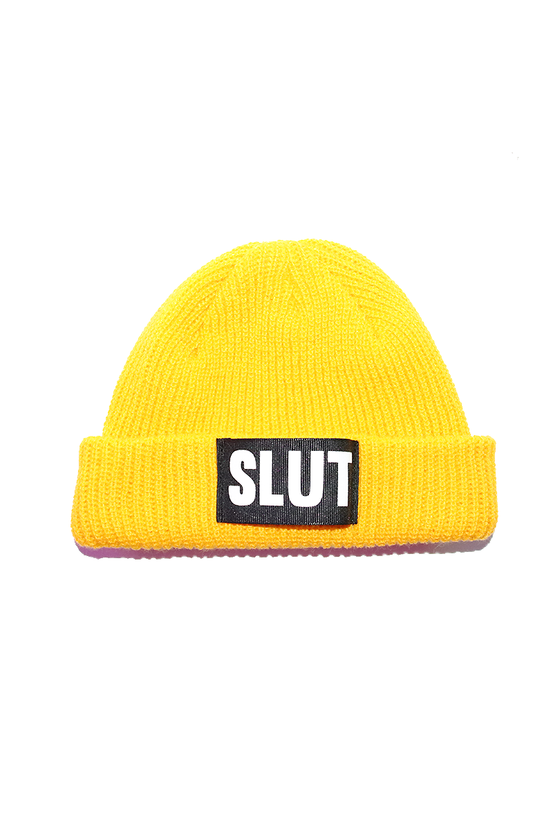 Slut Skull Cap Beanie- Yellow