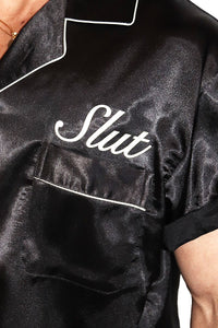 Slut Satin Crop Shirt- Black