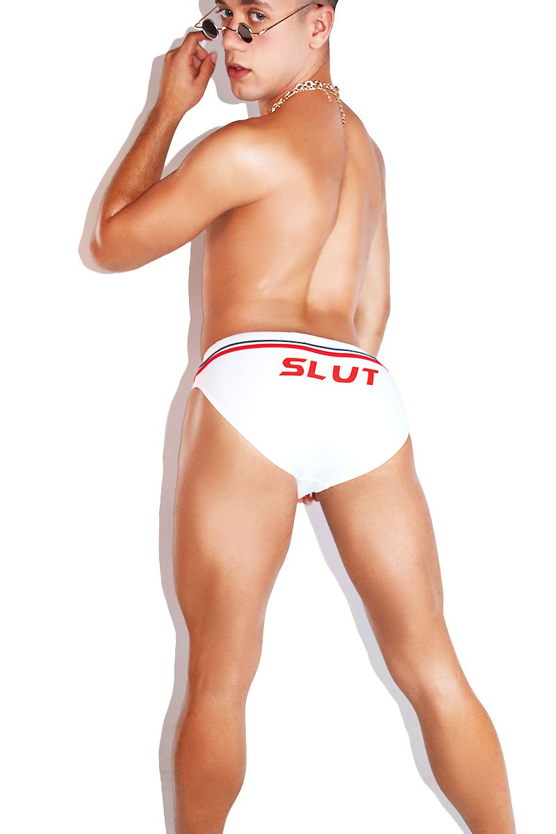Slut Stripe Swim Bikini- White
