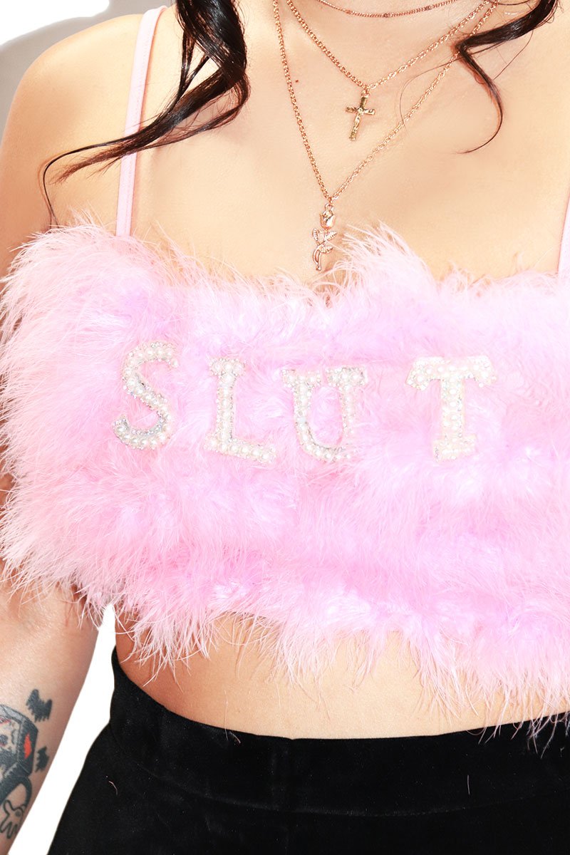 Slut Feather Bandeau Cami- Pink