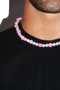Smile Pearl Flowers Necklace - Pink